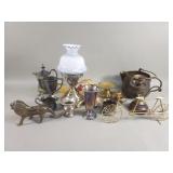 Group of vintage silver plate and brass cream,