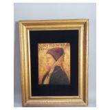 Framed oil on panel portrait, in the style of