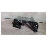 Ceramic black panther cocktail table with glass