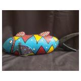 Vintage African carved wood fish puppet