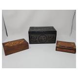 Group of three vintage decorative wooden boxes