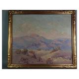 Oil on canvas painting of a mountain landscape,