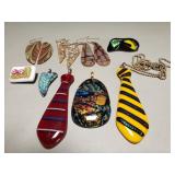 Group of art glass earrings, pendants, pins