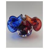 Vintage multicolor freeform art glass bowl