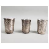 3 antique Russian silver shot glasses
