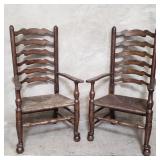 Pair of antique ladder back walnut arm chairs