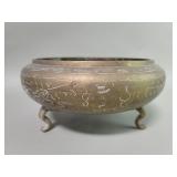 Vintage Chinese footed brass bowl with engraved