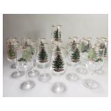 17 pieces of Spode Christmas stemware depicting a