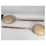 Pair of vintage wood and brass bed pan warmers