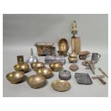 Group of vintage brass bowls, planter, incense