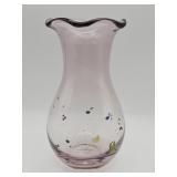 Vintage hand-blown pink art glass vase with