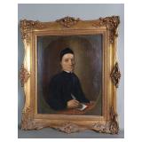Oil on panel painting, portrait of a priest