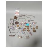 Silver plate bottle tags, Foreign coins,  m