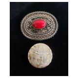Mexican sterling silver brooch and silver brooch