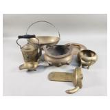 Group of vintage brass planter, teapot, ashtray,