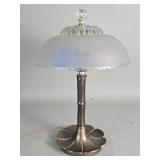 Vintage brass table lamp with frosted floral