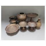 Group of vintage brass vases and compote