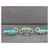 Three Chinese enamel libation cups with jadeite