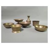 Group of vintage Chinese brass bowls, vase