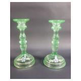 Uranium glass candlesticks with hand painted