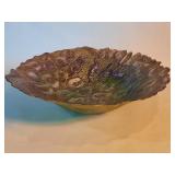 Vintage hand painted Arda Glass peacock bowl