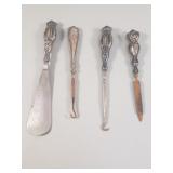 Sterling silver handle nail file, shoe horn, and