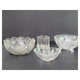 Pair of cut glass bowls, heart form glass bowl