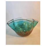 Murano style glass ruffle top large bowl
