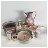 Group of vintage copper, silver plate, and pewter
