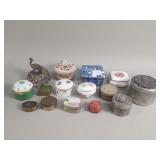 Group of porcelain, metal, and ceramic trinket