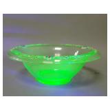 Uranium glass bowl with hand painted floral motif