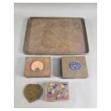 Group of vintage brass trinket boxes and tray