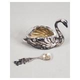 Silver 800 and crystal swan salt cellar with