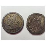 1846 and 1853 Braided Hair Cent Coins.