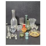 Crystal ashtray, paperweight, glass vases, b