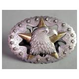 T.L.F. silver plate eagle head belt buckle
