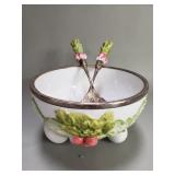 Vintage 3 piece Hansen Bros. porcelain and silver