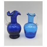 Pair of vintage hand-blown blue crackle glass