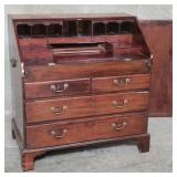 Antique walnut drop front secretary desk with key