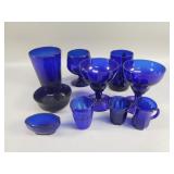 Group of vintage cobalt hand blown, stemware,