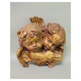 Vintage cast plaster twin  cherub wall hanging