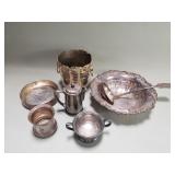 Group of silver plate - ice bucket, bowl, ladle,