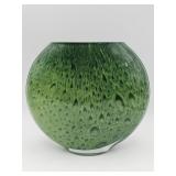 Green mottled art glass bowl vase
