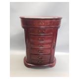 Mahogany jewelry cabinet with etched glass side