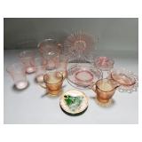 Group of vintage colored glass plates, tumblers,