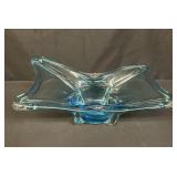Vintage hand blown blue art glass freeform