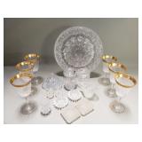 Group of crystal& glass stemware, serving tray,