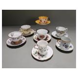 Group of 7 porcelain teacups & saucers Rosina