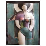 Signed nude cubism ceramic plaque