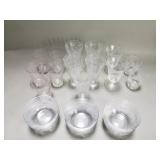 Group of etched glass bowls and various glasses
